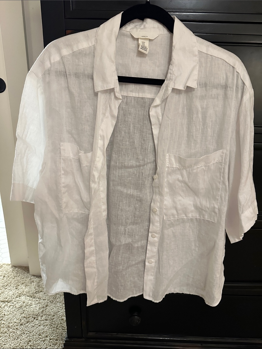 H&M White Short-Sleeve Linen Button-Up Shirt